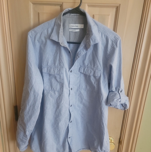 Mens sz M Calvin Klein Casual Blue shirt Long Sleeve can be rolled up - Picture 4 of 9